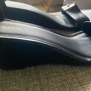 Black w gold accent wedges